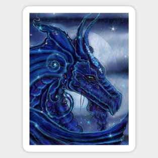 "Magical night dragon" portrait with full moon and stars Copyright Renee L. Lavoie Sticker